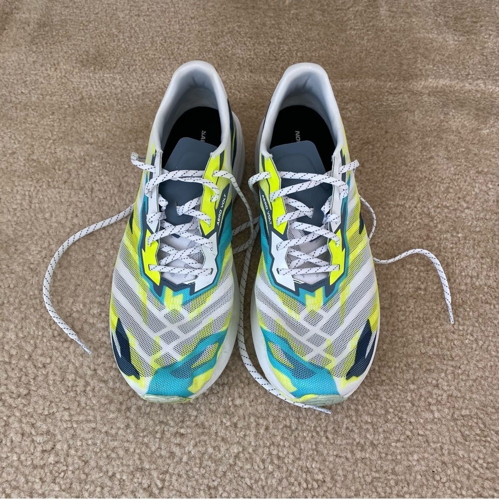 Salomon Men’s Aero Volt Running Shoes White China/Blue/Safety Yellow Size 12.5 - Picture 10 of 10